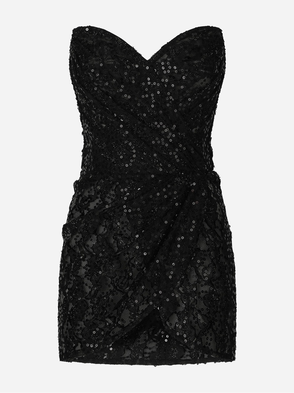 Black Sequin Mini Dress with Sweetheart Neckline - Picture 3 of 16